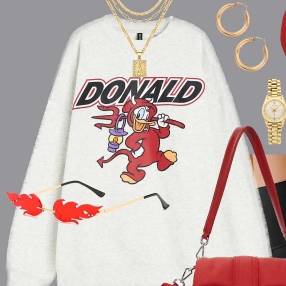 IN SEARCH OF H&M White Graphic Sweatshirt DONALD DUCK HALLOWEEN ISO